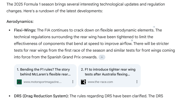 Screenshot showing direct source links embedded in the AI-generated sentence.