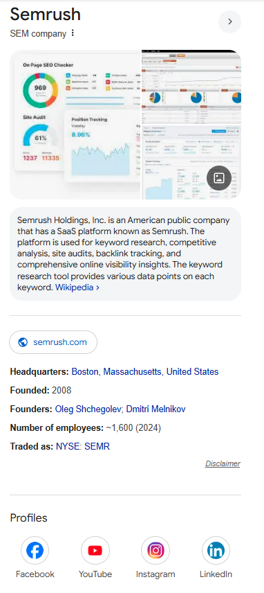 Screesnshot of Google Knowledge panel